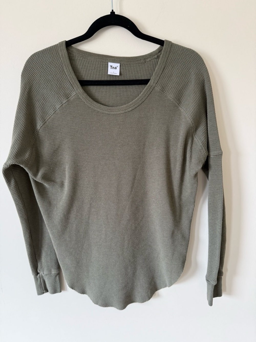 8. | TNA | Aritzia | Olive Green | Waffle Knit Raglan Long Sleeve Shirt | S